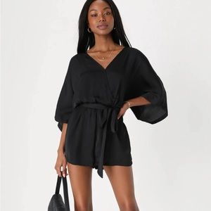 LULU (s) Satin black front tie jumpsuit